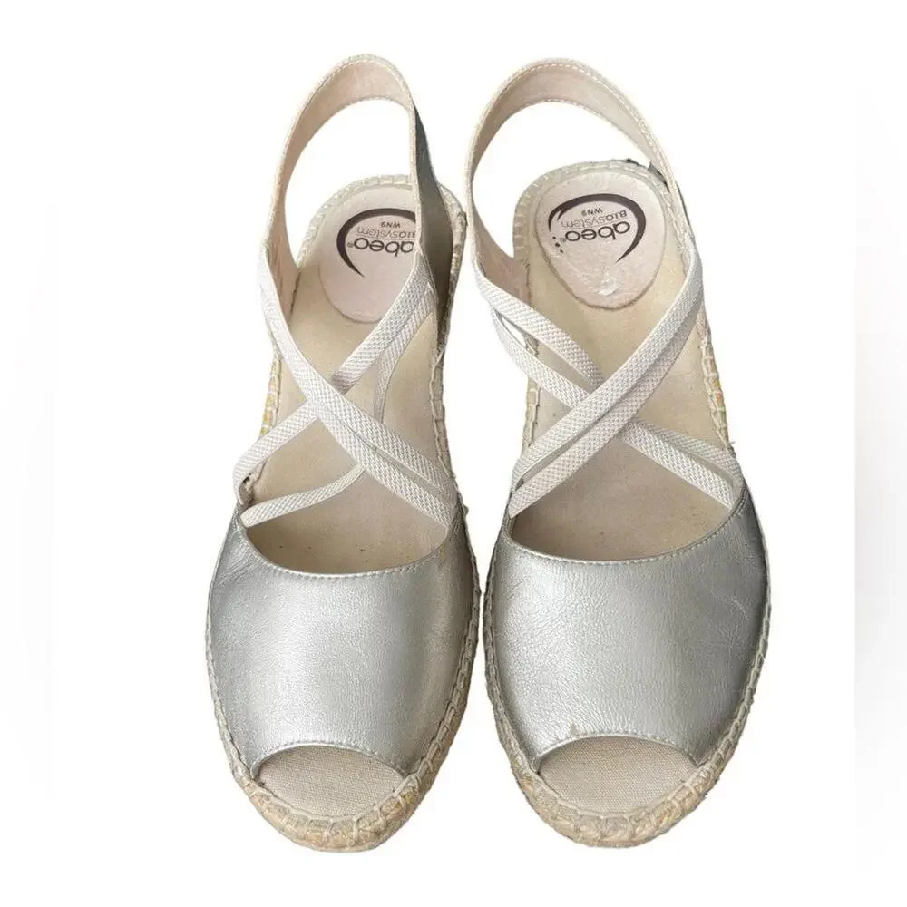 Abeo Women's‎ Silver Leather Wedge Sandals with Jute Platform
